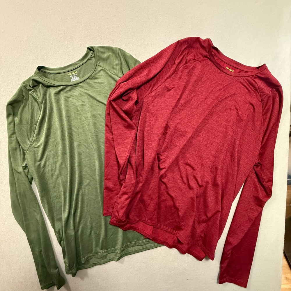 Lot of 2 Tech Gear Red Green Long Sleeve Lightweight Shirts Men 3XL Tall